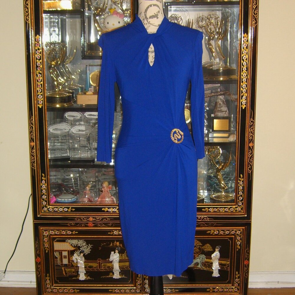 CACHE COBALT BLUE SNAKE BROOCH DRESS S